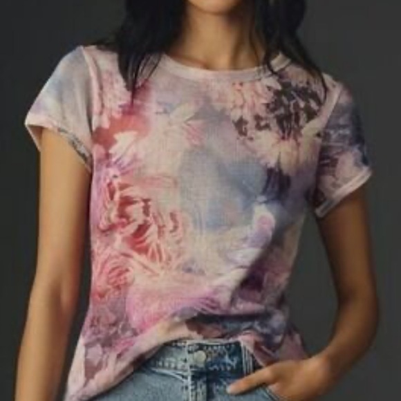 Pilcro Tops - Pilcro Anthropologie NWT Floral Mesh Short Sleeve Top - Pink and Purple Small